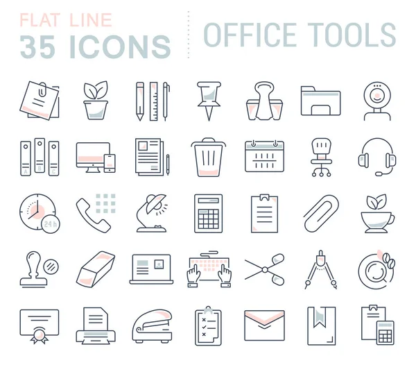 Set Vector Línea Plana Iconos Herramientas de Oficina — Archivo Imágenes Vectoriales