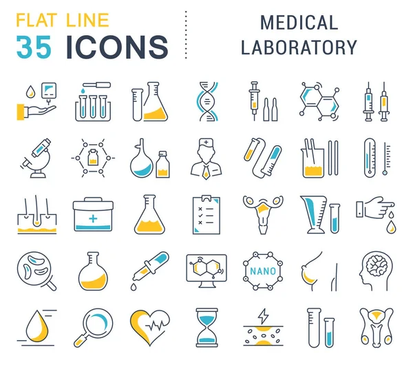 Set Vector Línea Plana Iconos Laboratorio Médico — Archivo Imágenes Vectoriales