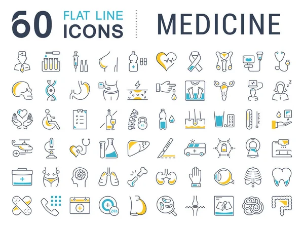 Definir vetor linha plana ícones medicina —  Vetores de Stock