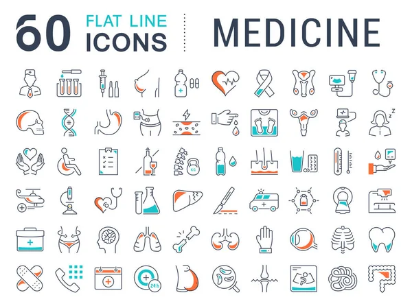 Set vecteur ligne plate icônes médecine — Image vectorielle