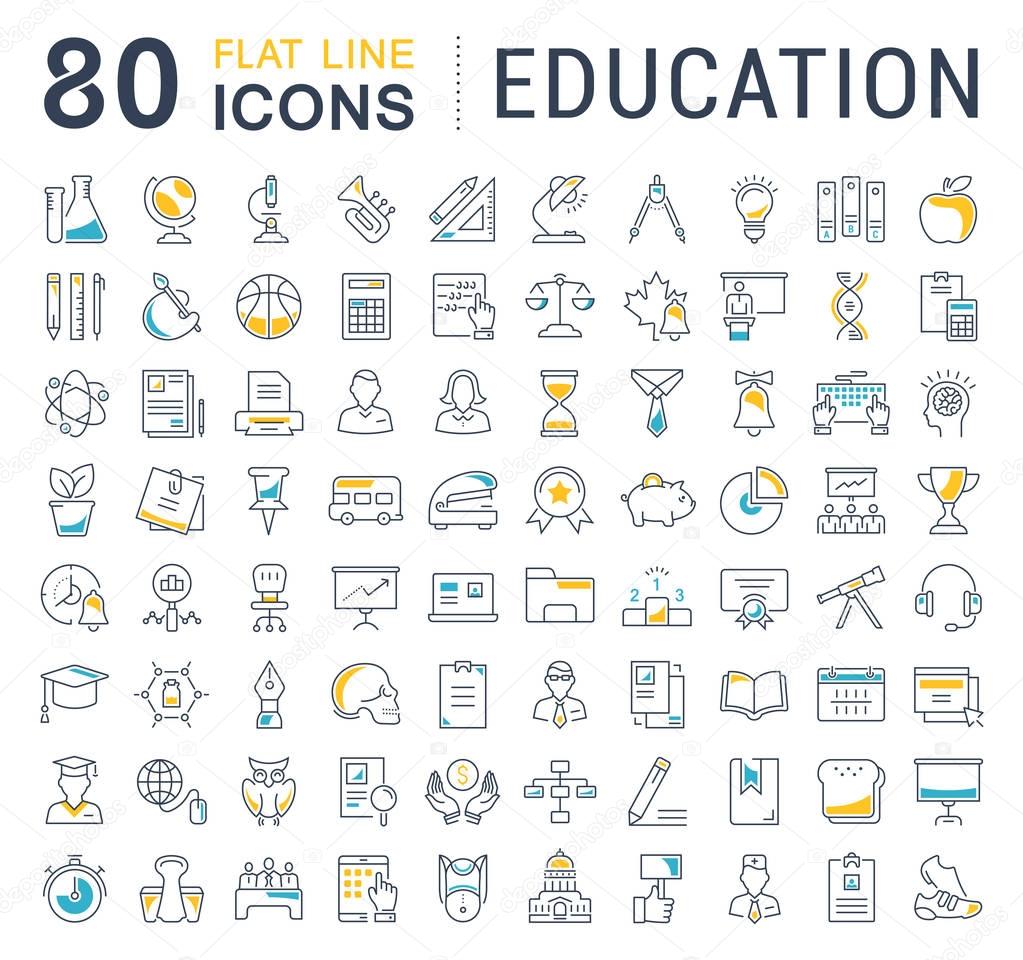 Set Vector Flat Line Icons Education