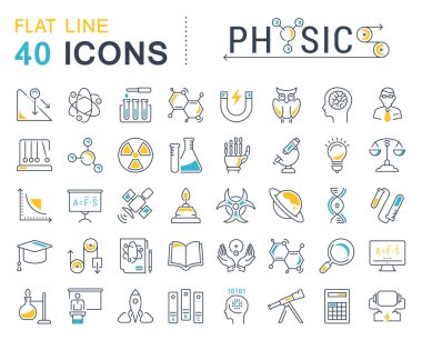 Set Vector Flat Line Icons Physic 