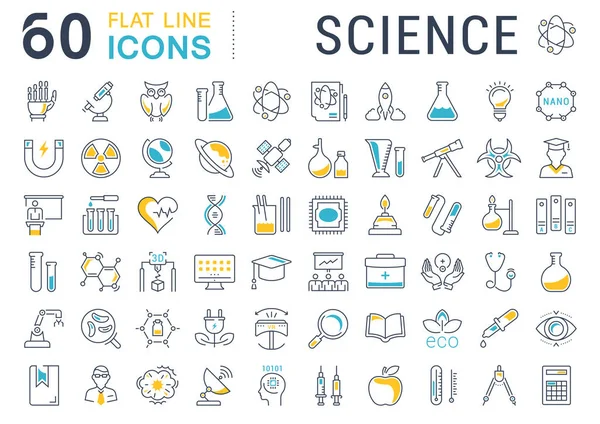 Set Vektor flache Linie Symbole Wissenschaft — Stockvektor