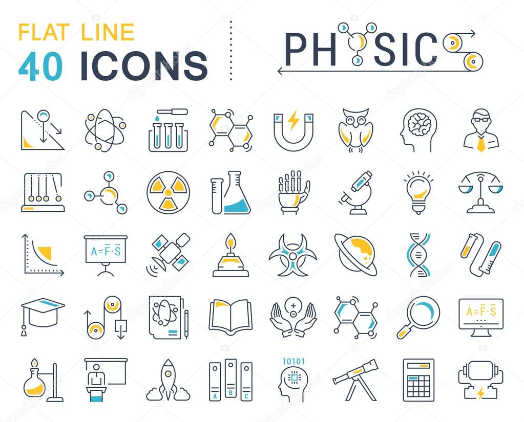 Set vector line icons, sign and symbols in flat design physic with elements for mobile concepts and web apps. Collection modern infographic logo and pictogram.