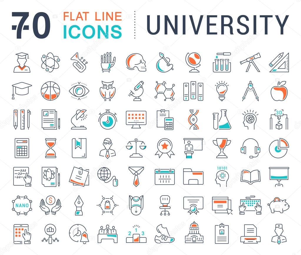 Set Vector Flat Line Icons University