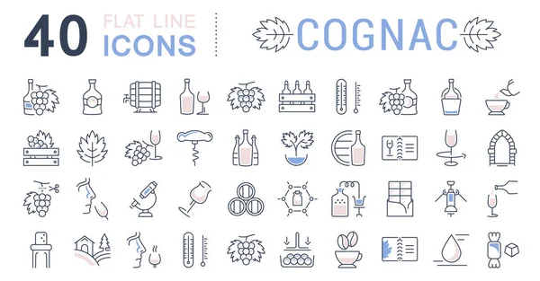 Set de iconos de línea plana Vector Cognac — Vector de stock