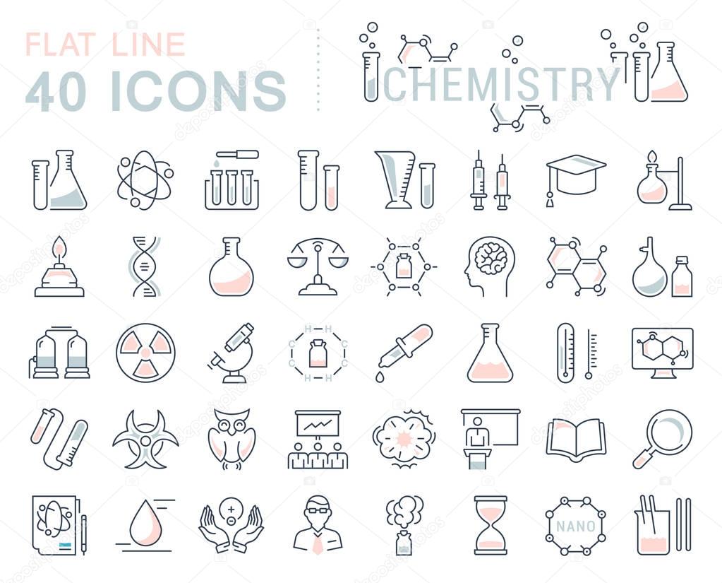 Set vector line icons, sign and symbols in flat design chemistry with elements for mobile concepts and web apps. Collection modern infographic logo and pictogram.