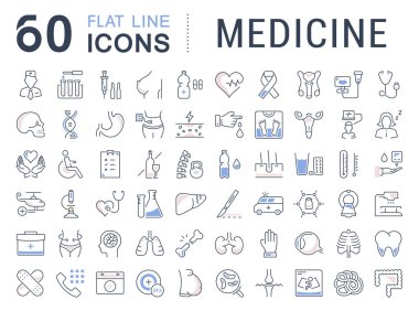 Vektör düz çizgi simgeler tıp ayarla