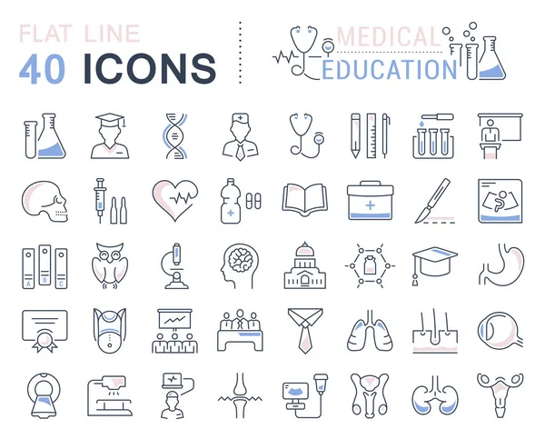 Impostare le icone della linea piana vettoriale Educazione medica — Vettoriale Stock