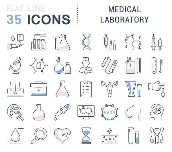 Conjunto de ícones de linha plana vetorial Laboratório Médico — Vetor de Stock