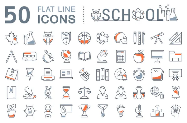 Set Vector Línea Plana Iconos Escuela — Vector de stock