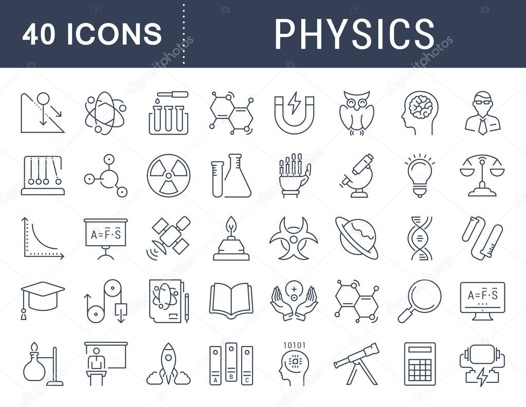 Set vector line icons, sign and symbols in flat design physic with elements for mobile concepts and web apps. Collection modern infographic logo and pictogram.