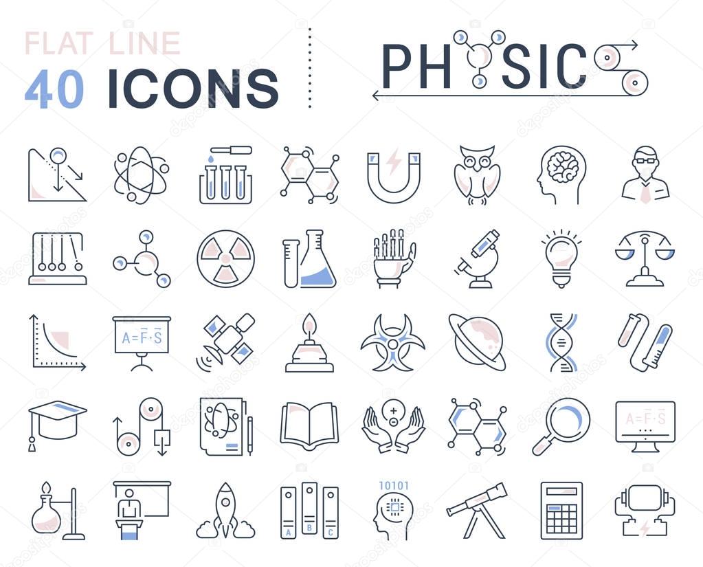 Set vector line icons, sign and symbols in flat design physic with elements for mobile concepts and web apps. Collection modern infographic logo and pictogram.