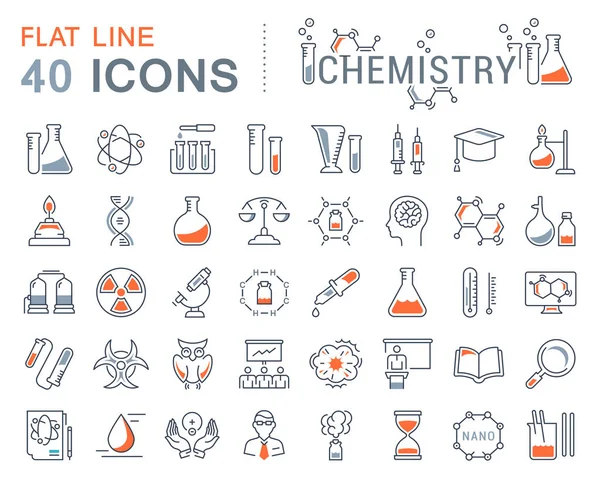 Wektor zestaw Flat Line ikony chemii — Wektor stockowy