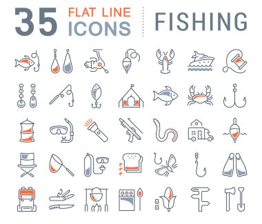 Vektör düz çizgi Icons Set Balık tutma 