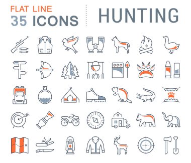 Vektör düz çizgi Icons Set avcılık 