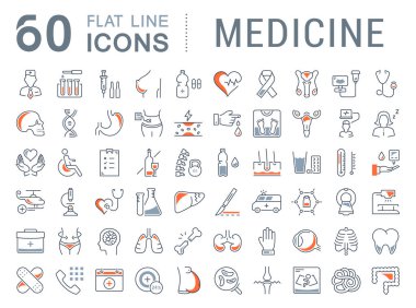 Vektör düz çizgi simgeler tıp ayarla