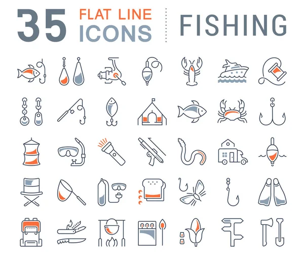 Set Vector Línea Plana Iconos Pesca — Archivo Imágenes Vectoriales