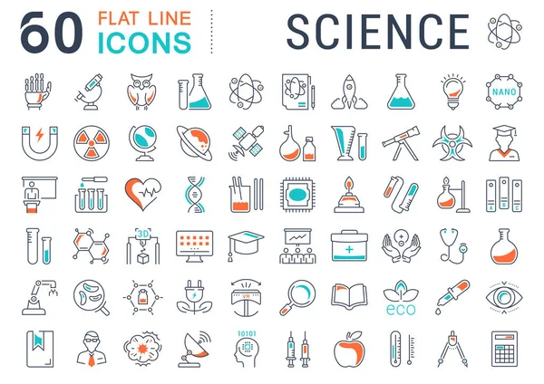 Set de iconos de línea plana vectorial Ciencia — Archivo Imágenes Vectoriales