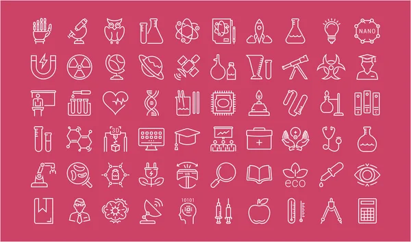 Set Vector Flat Line Icons Science — Stock Vector