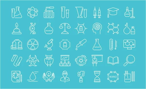 Set Vector Línea Plana Iconos Química — Vector de stock