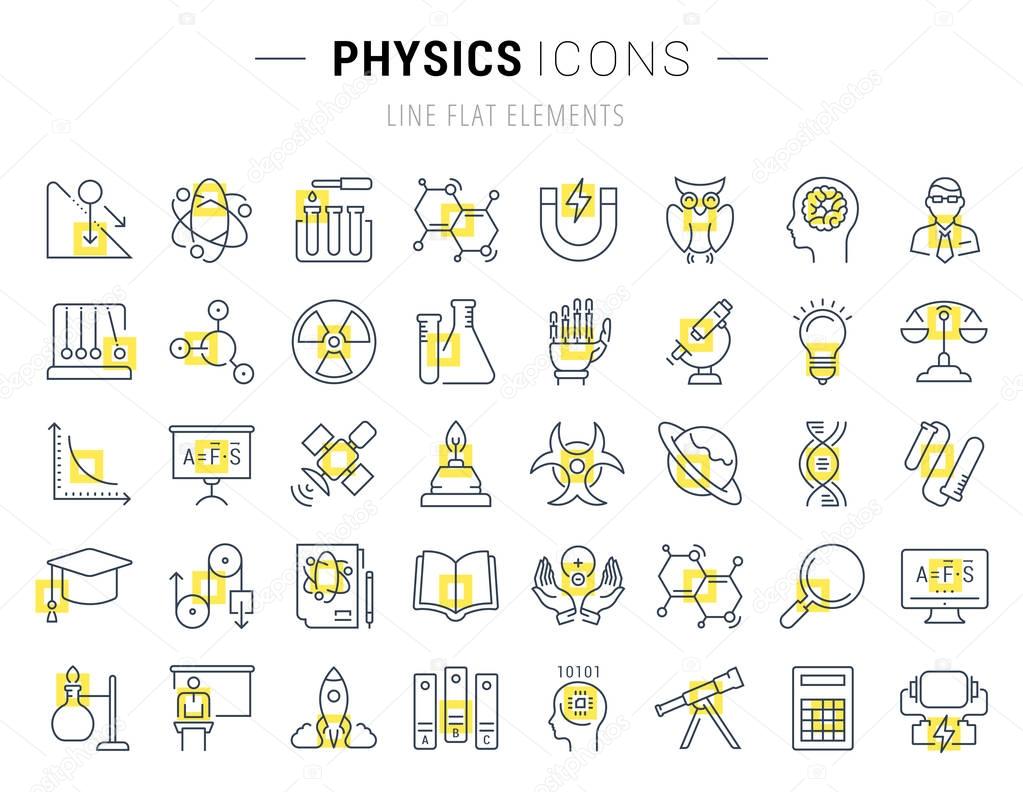 Set vector line icons, sign and symbols in flat design physic with elements for mobile concepts and web apps. Collection modern infographic logo and pictogram.