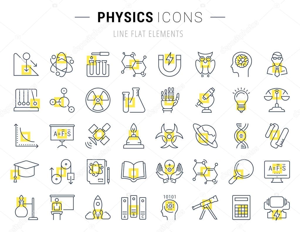 Set Vector Flat Line Icons Physic