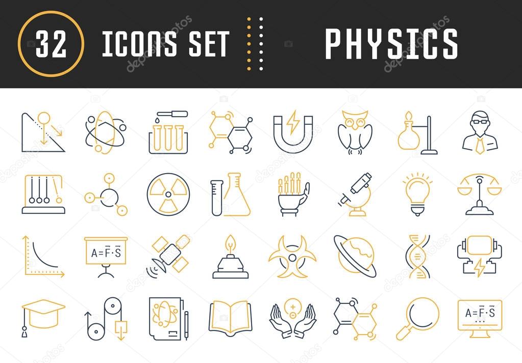 Set Vector Flat Line Icons Physic