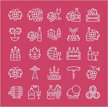 Vektör düz çizgi simgeler üzüm ayarla 