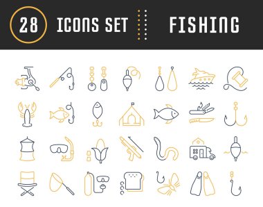 Vektör düz çizgi Icons Set Balık tutma 