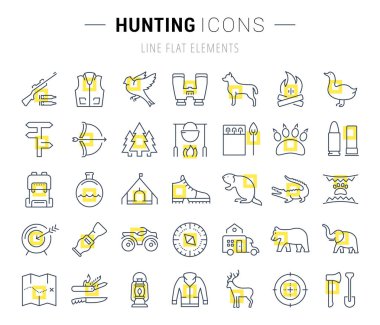 Vektör düz çizgi Icons Set avcılık 