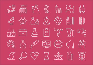 Vektör düz çizgi simgeler tıbbi laboratuar ayarla