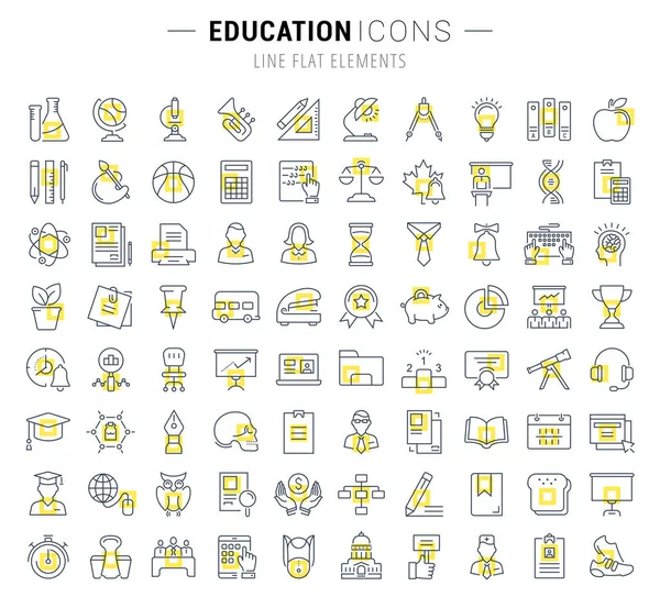 Set Vector Línea Plana Iconos Educación — Archivo Imágenes Vectoriales