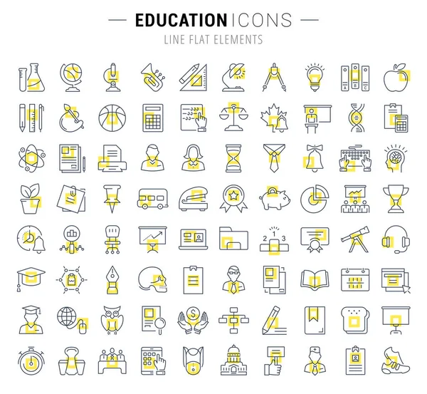 Conjunto de ícones de linha plana vetorial Educação — Vetor de Stock