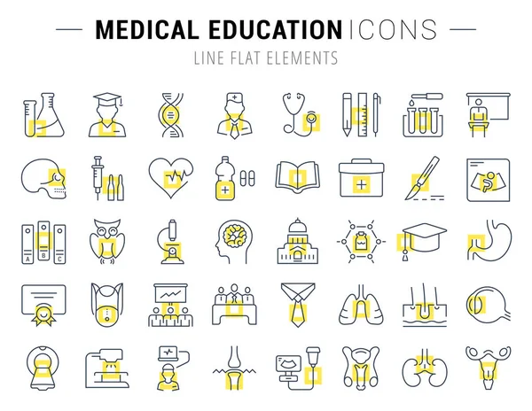 Set Vector Flat Line Icons Medical Education — Stock Vector