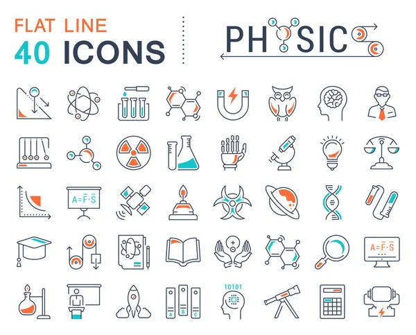 Physic ikony Flat Line wektor zestaw — Wektor stockowy