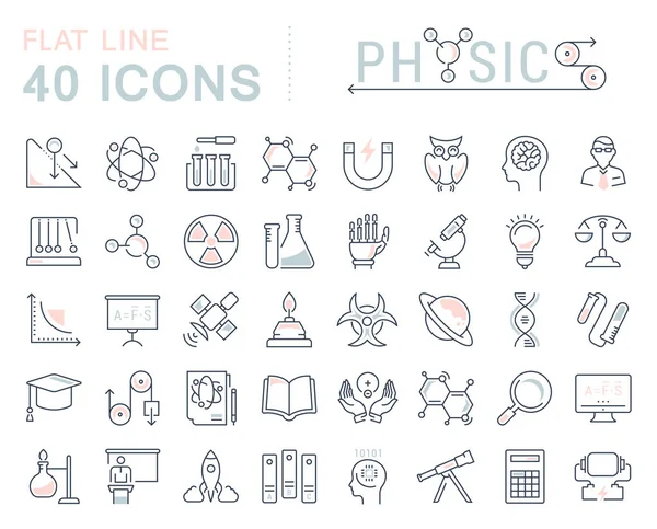 Set Vector Flat Line Icons Physic — Stock Vector