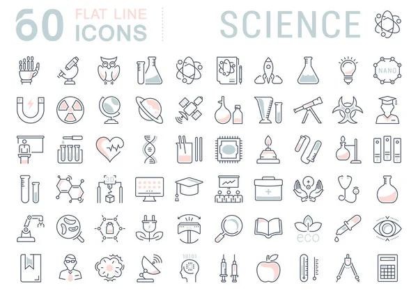Set de iconos de línea plana vectorial Ciencia — Vector de stock