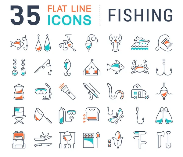 Zestaw ikon Flat Line wektor połowów — Wektor stockowy