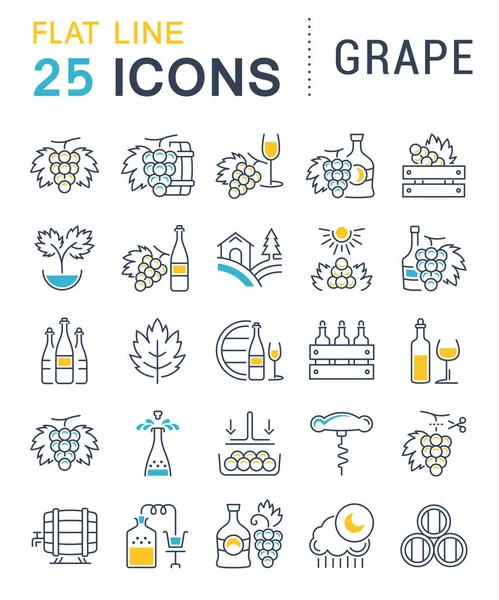 Vektör düz çizgi simgeler üzüm ayarla 