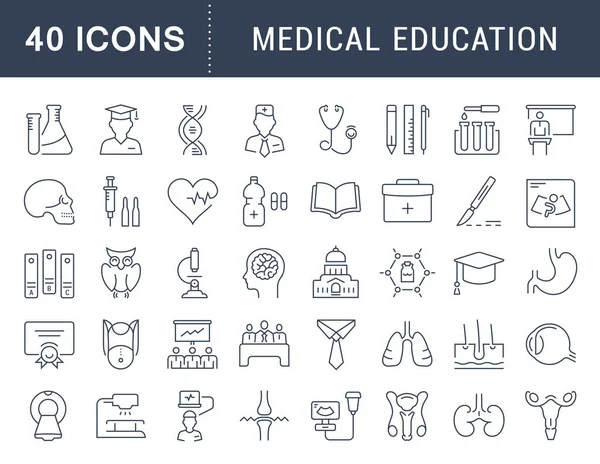 Set Vector Línea Plana Iconos Educación Médica — Archivo Imágenes Vectoriales