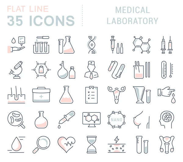 Set Vector Línea Plana Iconos Laboratorio Médico — Archivo Imágenes Vectoriales