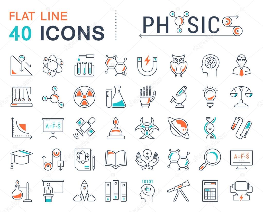 Set vector line icons, sign and symbols in flat design physic with elements for mobile concepts and web apps. Collection modern infographic logo and pictogram.