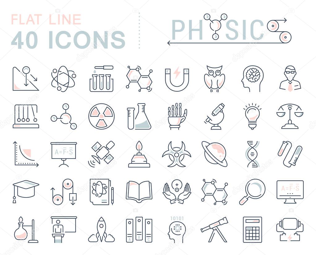 Set vector line icons, sign and symbols in flat design physic with elements for mobile concepts and web apps. Collection modern infographic logo and pictogram.