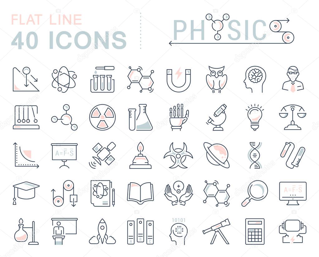 Set Vector Flat Line Icons Physic