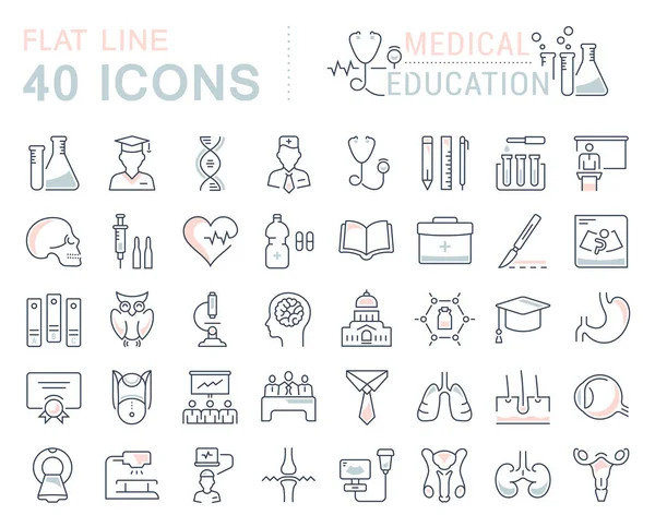 Instellen van Vector platte lijn pictogrammen medisch onderwijs — Stockvector