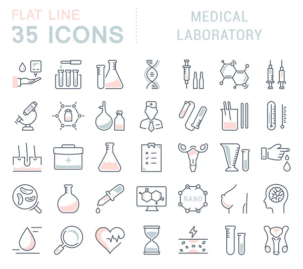 Медицинская лаборатория Set Vector Flat Line Icons — стоковый вектор