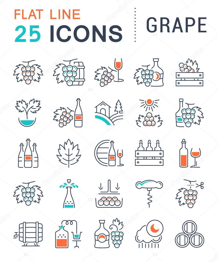 Set Vector Flat Line Icons Grape 