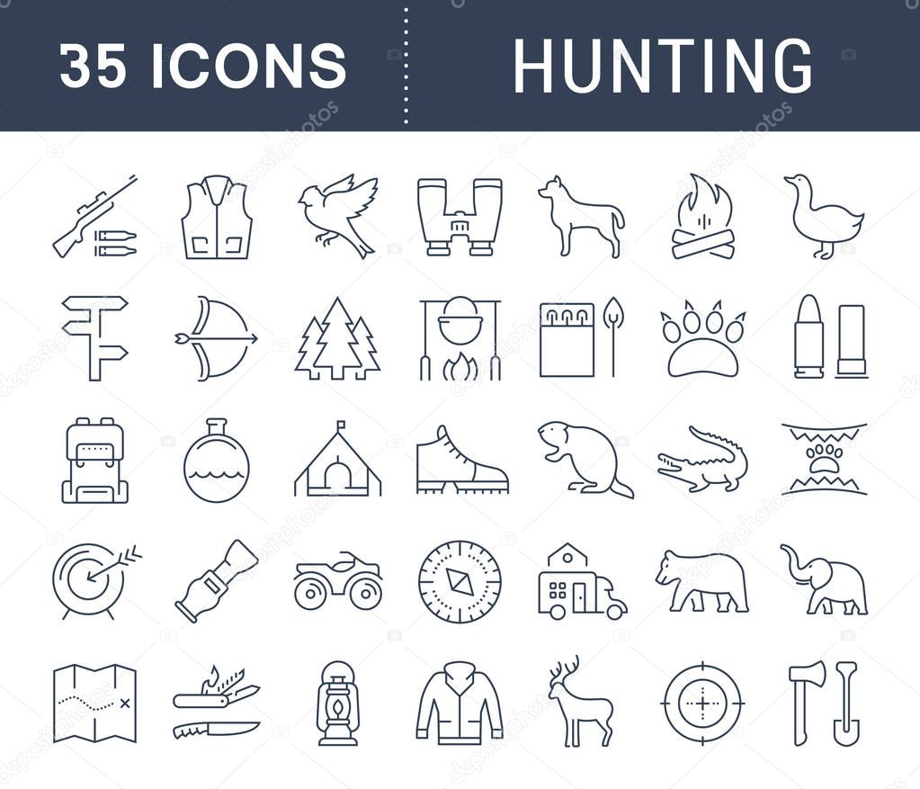 Set Vector Flat Line Icons Hunting 