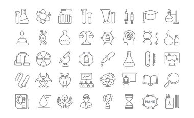 Vektör düz çizgi simgeler Kimya ayarla